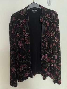 Vintage Xscape By Joanna Chen Floral Velvet Glittering Cardigan Sz L